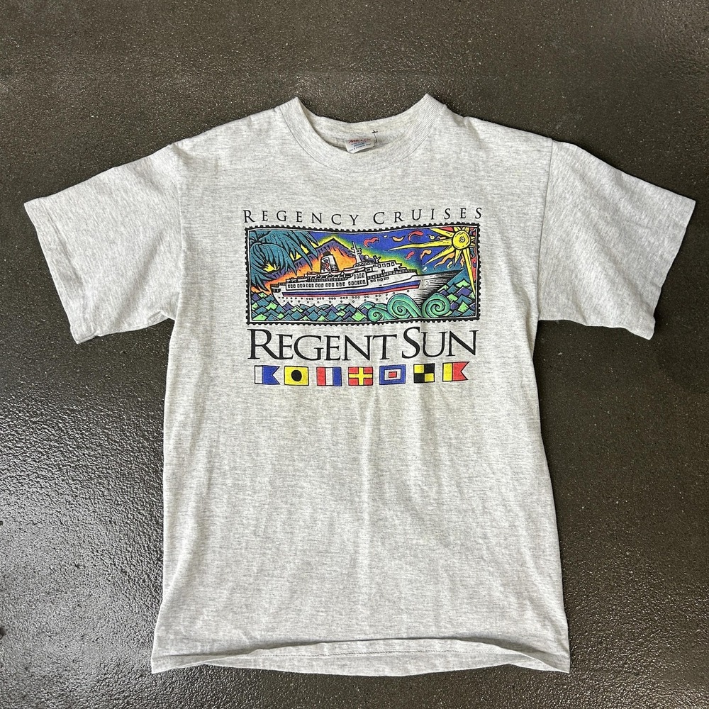 Vintage Miller Regency Cruises Regent Sun Shirt Mens Medium Gray Cruise Tee 90s